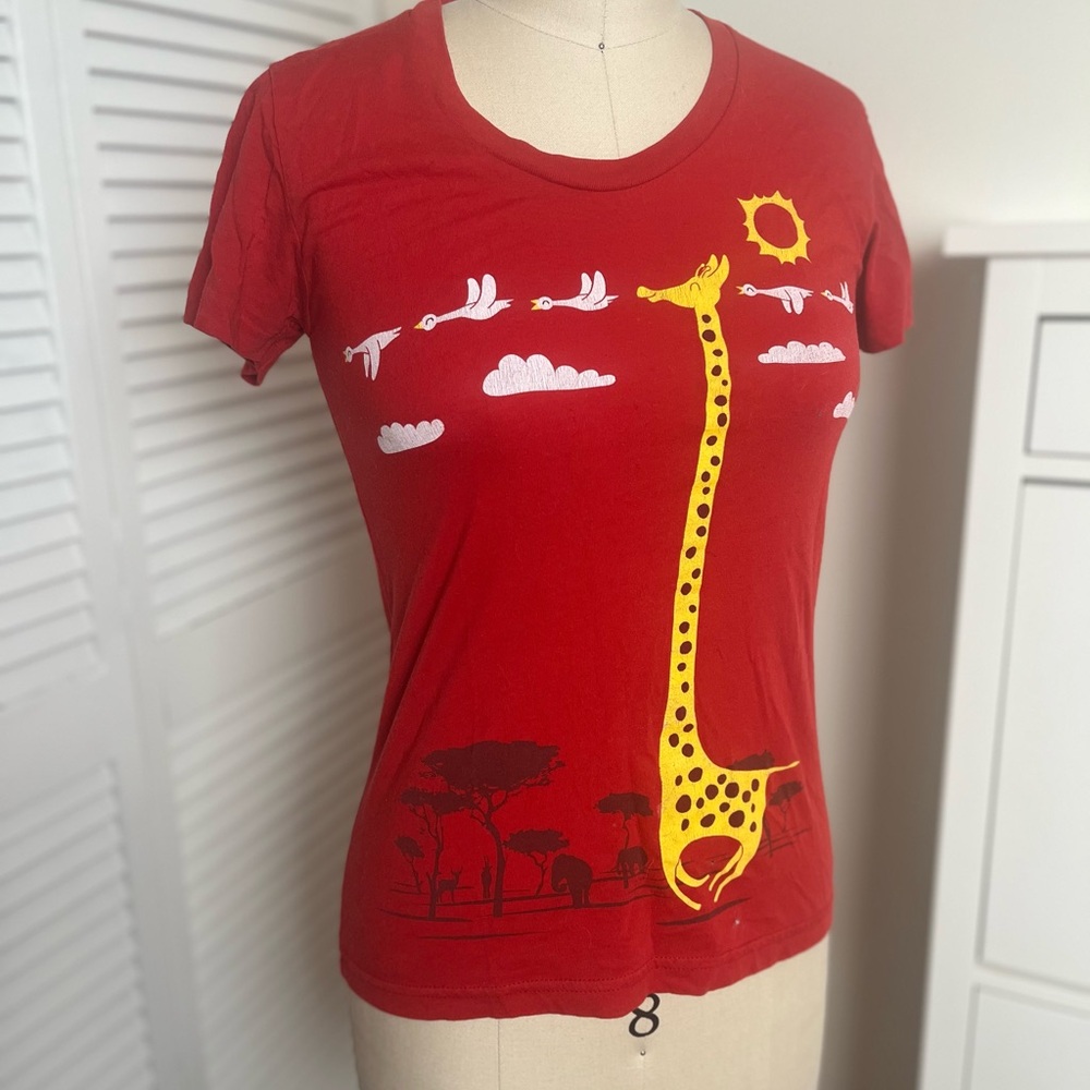 Threadless Red and Yellow Giraffe Graphic Tee